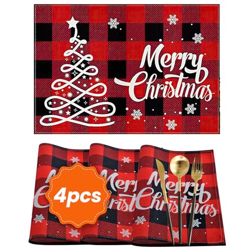 Yogayet Christmas Placemats Set of 4 Cloth Placemats, 12 x 18 Inch Christmas Decorations Mat Indoor for Dining Table Heat Resistant Kitchen Holiday Non-Slip Table Mats