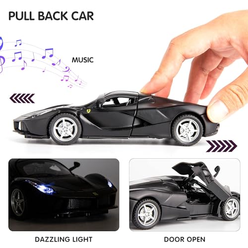 Image of 1:32 LaFerrari Toy Car, Metal Pull Back Diecast Model Car with Openable Doors, Sound & Light, Gifts for Kids (Black)