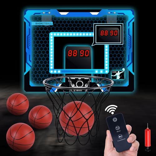 Aragallant Canasta Baloncesto Infantil, Canasta Baloncesto Habitacion con Marcador Electrónico, Tablero de Basket Interior Juego - con 3 Bolas y Bomba de Aire, Navidad Regalo para Niños Niñas