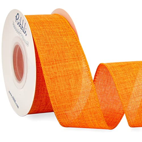 Ribbli Orange Linen Wired Ribbon 1-1/2 Inch x 10 Yard Orange Burlap Wired Ribbon for Wreaths Big Bow Crafts Gift Wrapping Christmas Tree Decoration
