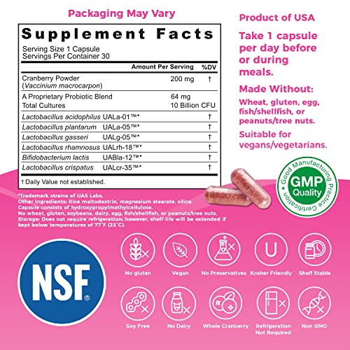 Image of NutriCelebrity NutriFlora-Pro Probiotics for Women - Support Vaginal, Urinary Health (UTI), Digestive System, Period Pain, Yeast, and BV Relief, Cranberry Pills, 10 Billion CFU 6 Strains (30 Caps)