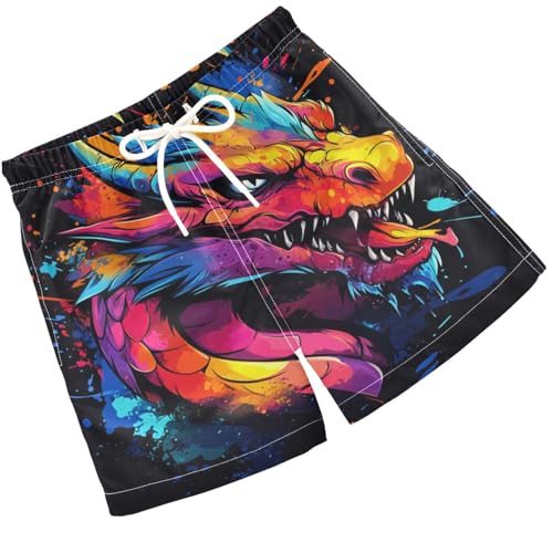 Pigsaly Boys Swim Trunks Colorful Angry Dragon Boys Board Shorts Swimsuit Swimwear Summer Bathing Suit XS