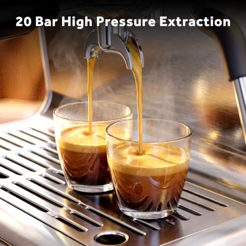 Image of Espresso Machine with Grinder, 20 Bar Espresso Maker with Milk Frother, PID Temperature Control, 30 Grind Settings, Removable Water Tank, Stainless Steel Coffee Machine for Cappuccino, Latte
