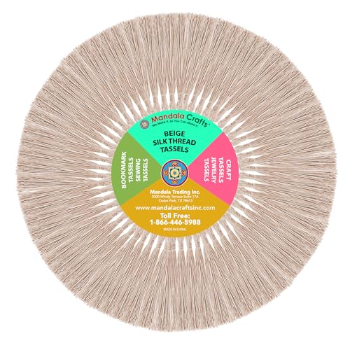 Image of Mandala Crafts 100 Beige Silky Bookmark Tassels with Loops for Crafts | Machine Washable, Polyester Mini Craft Tassels for Jewelry Making, Graduation Decorations, Keychains, Gift Tags & Ornaments