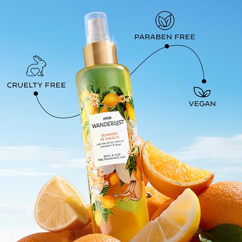 Image of Nykaa Wanderlust Summer in Amalfi Body & Hair Fine Fragrance I | Perfume Mist for Women - 200 ml I Mandarin and Basil Perfume| | Long-Lasting, Travel‐Friendly, Vegan,Paraben‐Free, IFRA Certified