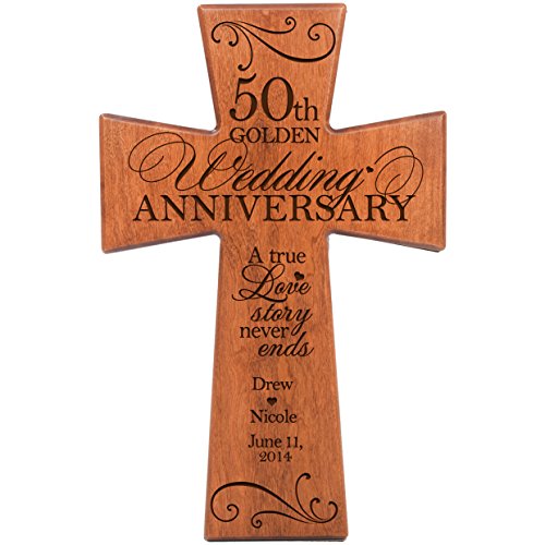 LifeSong Milestones Personalized 50th Wedding Anniversary Cherry Wall Cross Custom