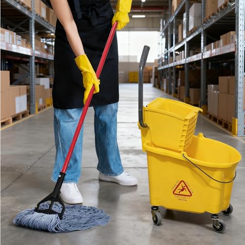 Image of 6 Pack Commercial Mop Head Replacement, Heavy Duty Reusable Mop Heads for General and Floor Cleaning, Wet Industial Blue Cotton Looped End String Cleaning Microfiber Mopheads Refills