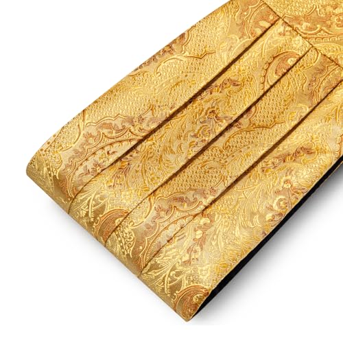Image of YOHOWA Men Cummerbund Bow Tie Set Silk Paisley Formal Pre-Tied Bowtie Pocket Square Cufflinks Wedding Party Prom