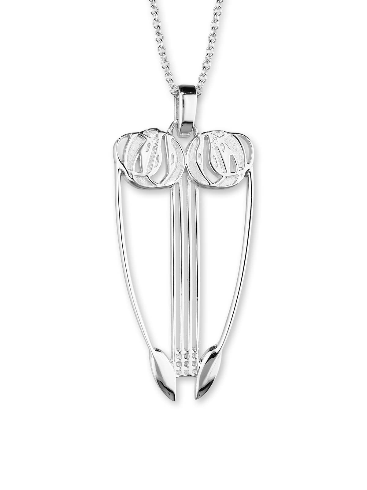 ORTAK 925 Sterling Silver Handmade Pendant Necklace Charles Rennie Mackintosh Famous Rose And Leaves Mirror Design Scottish Fine Jewellery Made in Scotland
