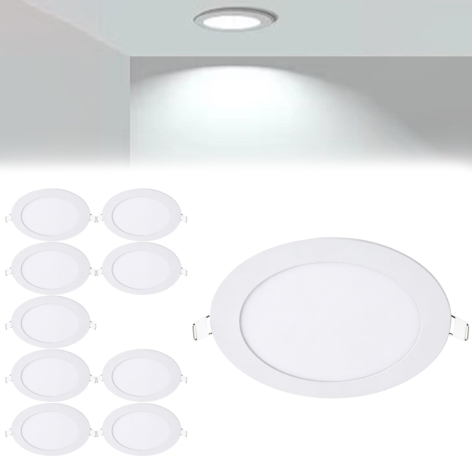 VOGHMOLD 15W Ultra Slim LED Downlight 8 inch, 6000K Recessed Ceiling Light, Cut Φ175-180mm, AC85-265V Flush Mount Spotlights Aluminum Round Panel Lights for Office Hallway, 10 Pack