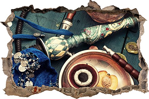 Pixxprint 3D_WD_S2155_92x62 edle Shisha mit Aprikose Wanddurchbruch 3D Wandtattoo, Vinyl, bunt, 92 x 62 x 0,02 cm