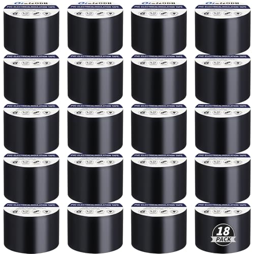Image of Oleitodh 18 Rolls Black Electrical Tape Bulk 2 Inch x 66ft, Waterproof Vinyl Electric Tape High Temp Insulation Tape for Electrical Protection Home Outdoor Electric Insulating Wire Wrapping