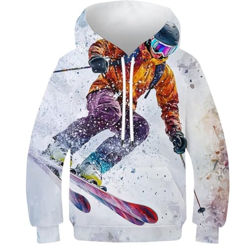 Pull-over ski enfant imprimé 3D sweat à capuche tendance pour le collège et les loisirs