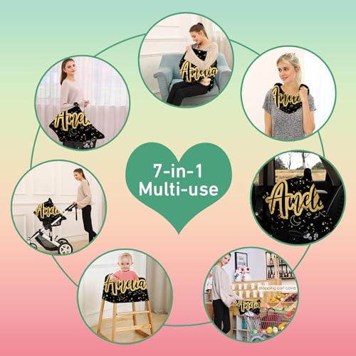 Image of Custom Name Car Seat Canopy - Baby Car Seat Covers, Black Star Infant Stroller Cover, Carseat Canopy Christmas Birthday Gifts for Girls and Boys