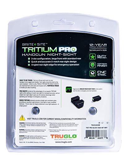 Truglo Tritium Pro Glow-In-The-Dark Handgun Night Sights For Glock Pistols, Glock 20, 21, 25, 28, 29, 30 And More, White Ring #TOP4