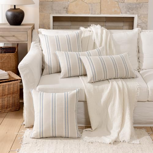 Image of Hckot Throw Pillow Covers 26x26 Set of 2 Lake Blue Pillow Covers Farmhouse Decorative Pillows Textured Linen Square Cushion Covers for Sofa Couch Bed Living Room Decor(Lake Blue)