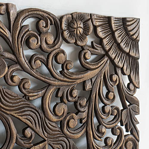Queen Size Boho Carved Wood Bed Headboard Hand Sculpted Wall Art Hanging From Chiang Mai Thailand 60 Inches #TOP5