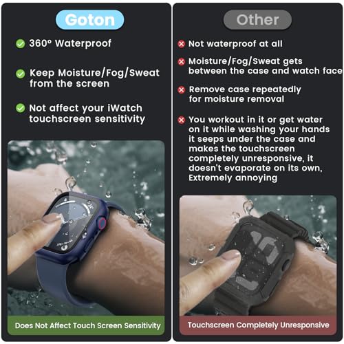 Image of 3 in 1 Goton Waterproof Hard Case for Apple Watch Screen Protector 45mm, 360 Slim Full Protective Tempered Glass Face Cover + Back Hard PC Bumper for iWatch Series 9 /8 /7, 45mm Blue