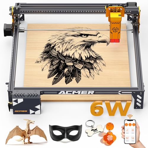 ACMER P1 S PRO 6W Laser Graviermaschine 48W Leistung Laser Cutter 0 01mm Präzision Hochpräzise Lasergravur Maschine für DIY Holz Metall Acryl Leder etc(380 * 370mm Große Gravurfläche)