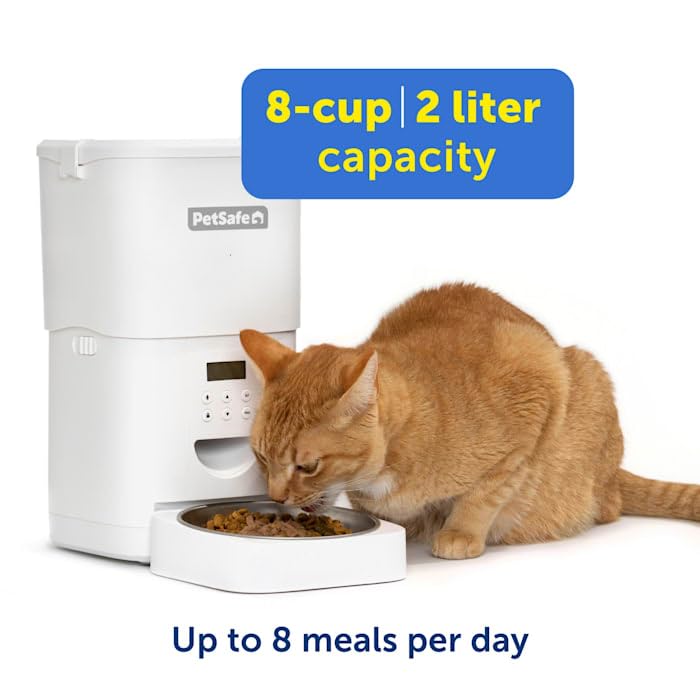 PetSafe Timed Cat and Small Dog Feeder with Portion Control FlexFeed Automatic Pet Feeder 8 Cups/2L White 4 lbs. - image 2