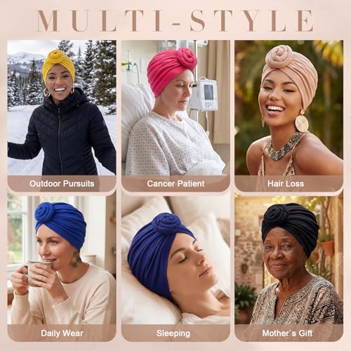 Image of SATINIOR 6 Pcs Turbans Head Wrap for Women Chemo Head Wraps Stretch Soft Pre Tied Knot Fashion Cancer Hat Turban Headwear Cap