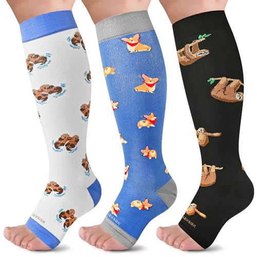 Image of LEVSOX Open Toe Compression Socks for Women & Men 20-30mmHg Toeless Sock Knee High Support Stockings for Circulation Nurses Pregnant Travel