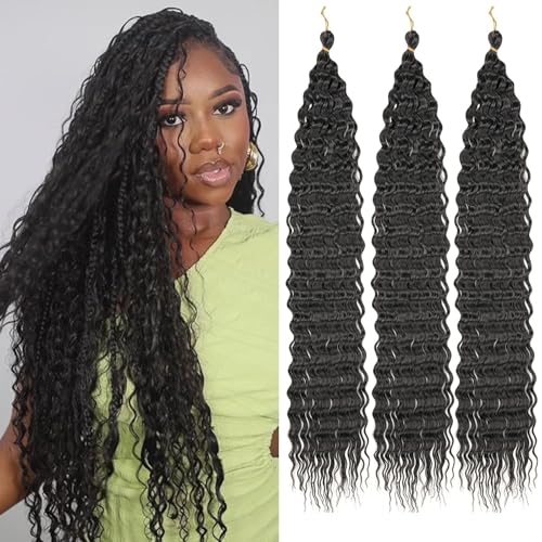 Samtress 30 Inch Ocean Wave Crochet Hair 3 Packs Natural Black Bohemian Twist Crochet Braids Hair Extensions Long Deep Wave Crochet Hair Synthetic for Women...