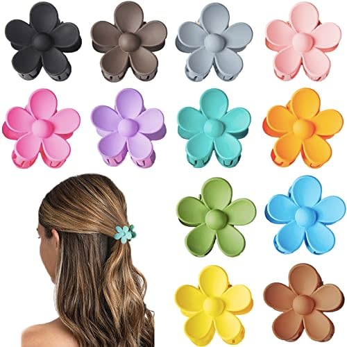 12 Pack Small Flower Hair Claw Clips for Kids Girls, Tiny Hair Clips for Thin Thick Hair,1.37 Inch Mini Jaw Clips Strong Hold Non Slip Hair Accessories Clamps for Women-12 Colors