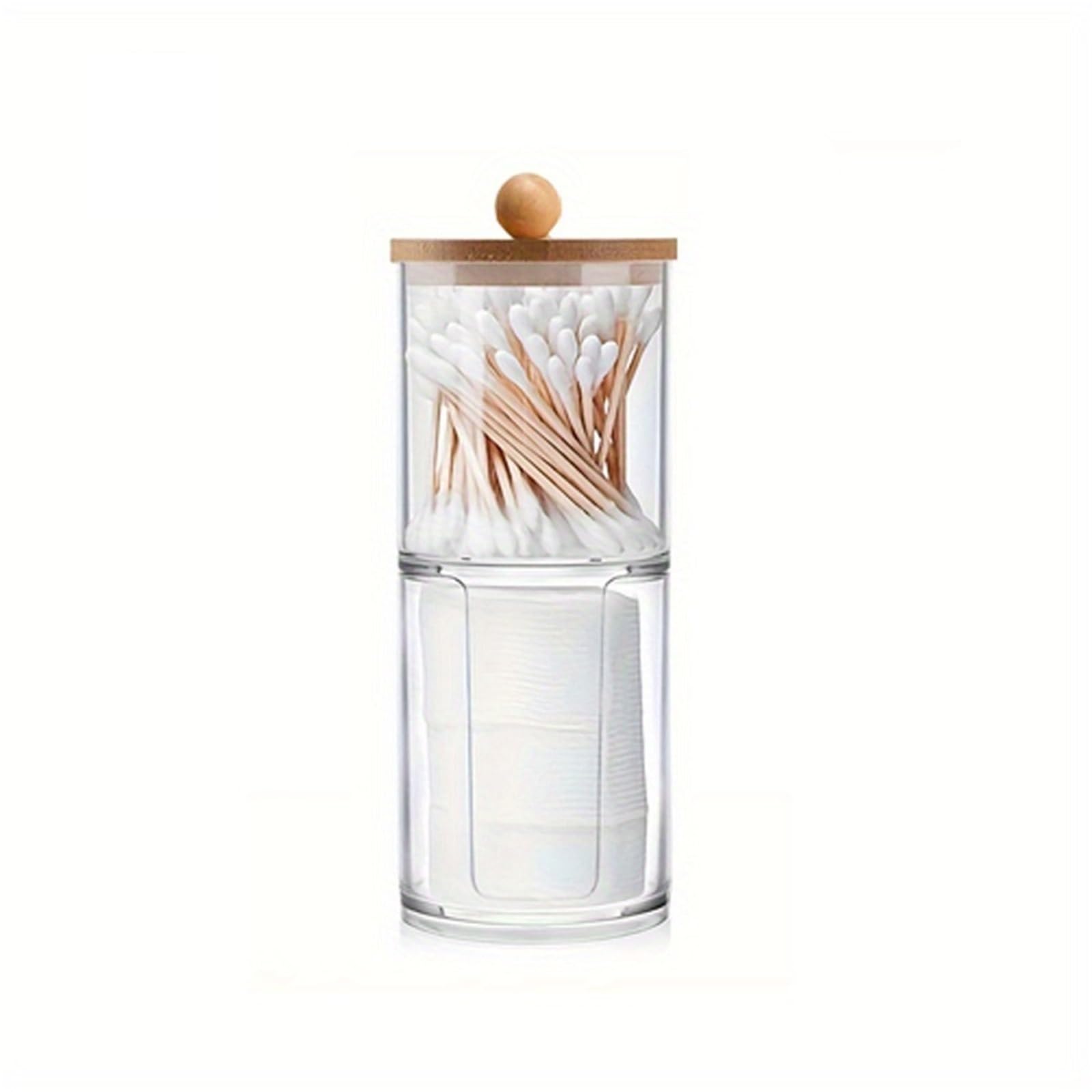 QuxetlRyz 1pc Clear Swab Holder Storage Organizer Dispenser Jars Home Organization Box for Floss Makeup Pads Powder Puffs, Beauty Cotton Buds Holder(ColorE)