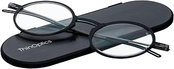 ThinOptics Unisex Adult Glasses Reading, Regular Case / Round Black, 1.00 US