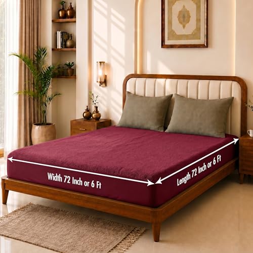 Image of Glassiano Cotton Feel Terry Ultra Soft Waterproof Mattress Protector | Breathable - Hypoallergenic Mattresses Cover with Elastic Strap for King Bed (72x72 inch|6x6 feet, Maroon - Pack of 1)