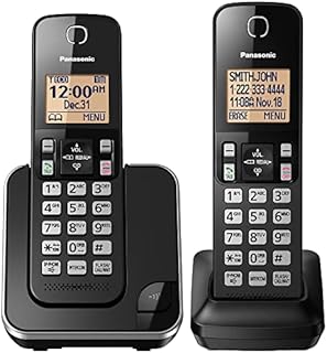 Panasonic Expandable Cordless Phone System with Amber Backlit Display – 2 Handsets – KX-TGC352B (Black)