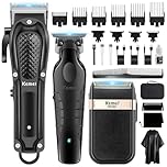 KEMEI Professional Hair Clippers for Men, Cordless Complete Barber Clipper T-Blade Hair/Beard Trimmer Foil Shaver Set, Electric Hair Cutting Full Kit with 9 Guide Comes, USB Rechargeable