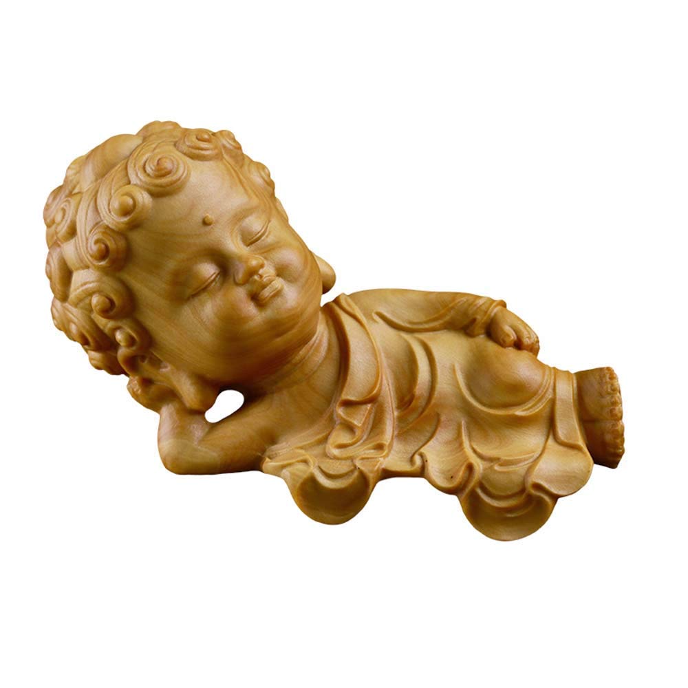 YNIYUJKL Feng Shui Ornaments Boxwood Lie Down Buddha Statue,Wood Chinese Decor Figurine,Car,Home And Office Sculpture