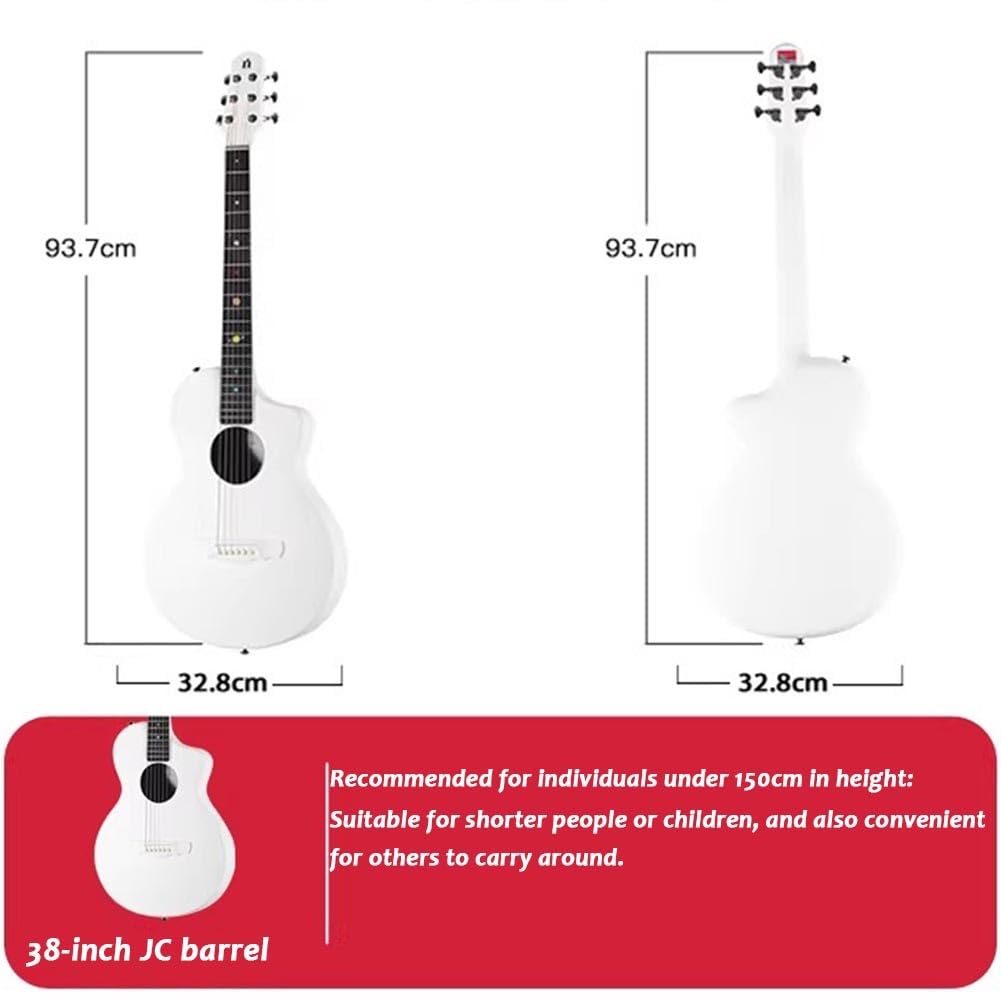 Guitarra Folk De 38 Pulgadas De Fibra De Carbono, Guitarras Acústicas Con Cutaway Fabricada Con Material Compuesto De Fibra De Carbono Mediante Moldeo Integrado(Black)