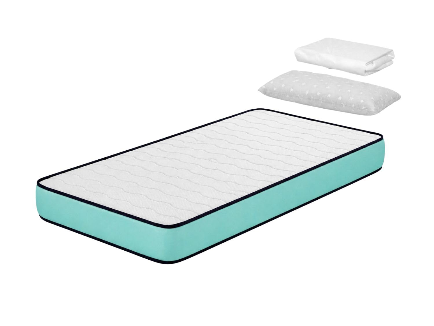 DORMISSIMO Promo Confort materac dziecięcy 80 x 160 cm, wysokość 14 cm, H2 + 1 poduszka z pianki z pamięcią kształtu 80 x 35 cm + 1 ochraniacz na materac 80 x 160 cm
