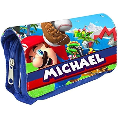 Personalised Blue Pencil Case Any Name Super Mario Design Bag School Kids Stationary 2 Cover