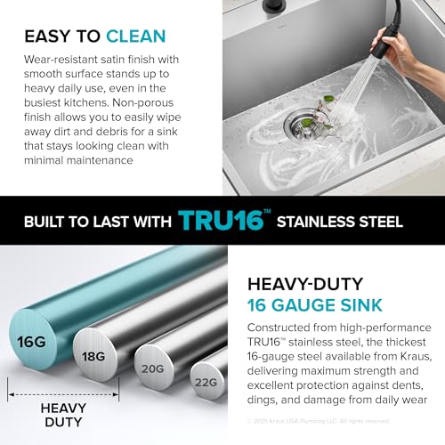 KRAUS 18 x 18 inch Standart PRO™ Drop-In Top Mount 16 Gauge Single Bowl 1-Hole Stainless Steel Kitchen Sink Set (5 Item Bundle: Sink, Bottom Grid, Drain Assembly, Drain Cap, Kitchen Towel), KHT301-18 - image 9