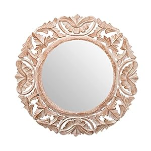 The Wooden Town 18 inch White Wash Round Wall Mirror,Gorgeous Rustic Farmhouse Accent Mirror,Barn Wood Color Entry Mirror for Bathroom Renovation,Bedrooms,Living Rooms