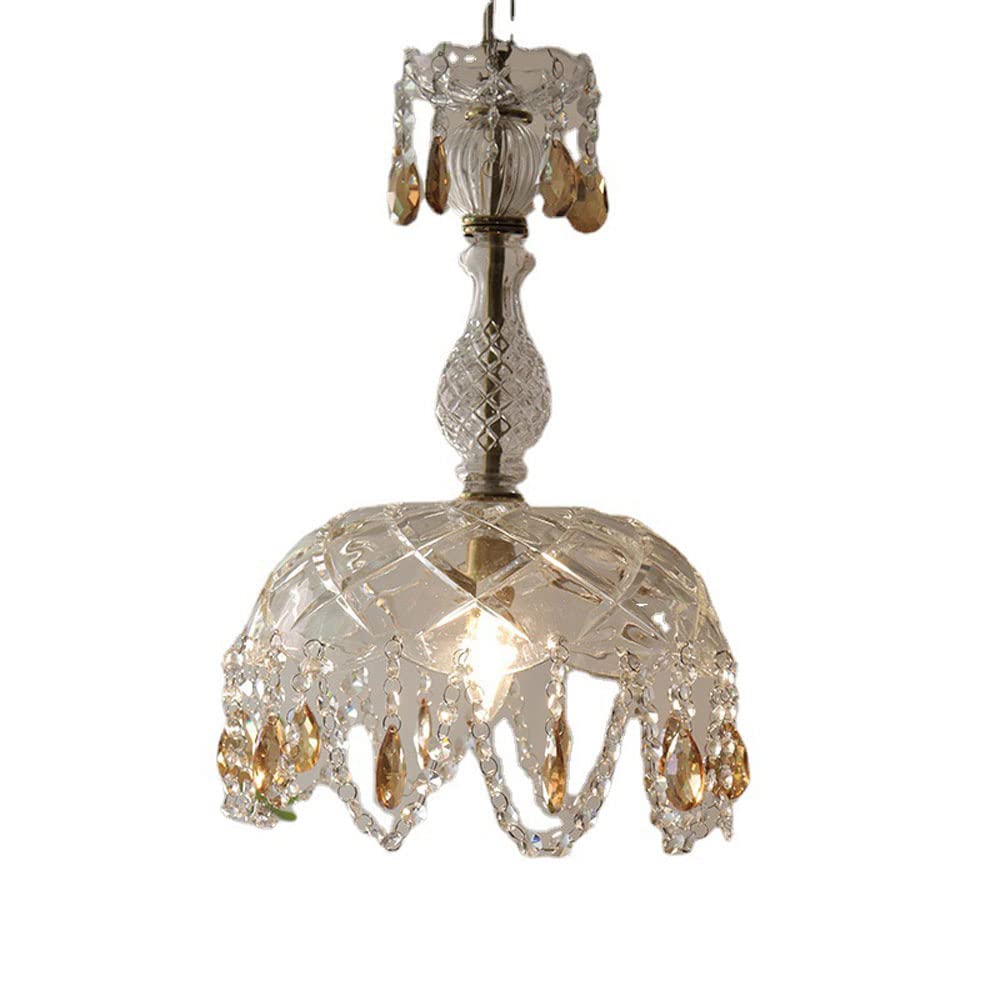 Suspension en laiton doré vintage de 20 cm, luminaire chic orné de véritables cristaux