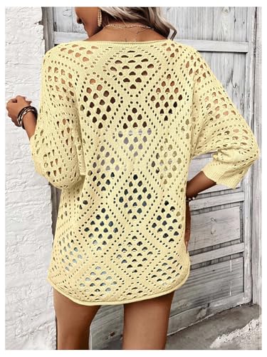 Image of Verdusa Women's Crochet Beach Summer Sweater 3 /4 Length Sleeve Boho Off The Shoulder Tops