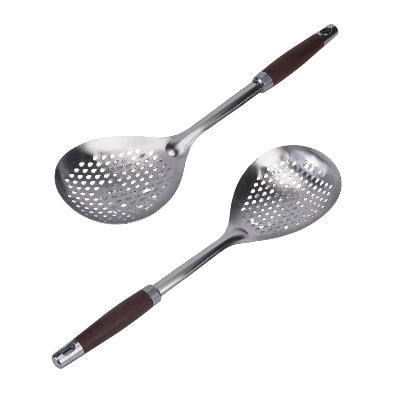 Shntig Wood Handle Perforated Turner 201 Stainless Steel Skimmer Ladle Slotted Spoon for Cooking and Draining Rustless Grooved Spoon