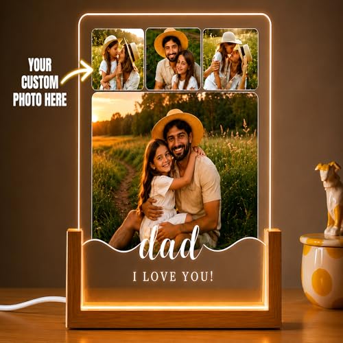 Image of Personalized Father's Day LED Table Lamp, Custom Dad Photo Collage Acrylic Night Light (dad lamp)