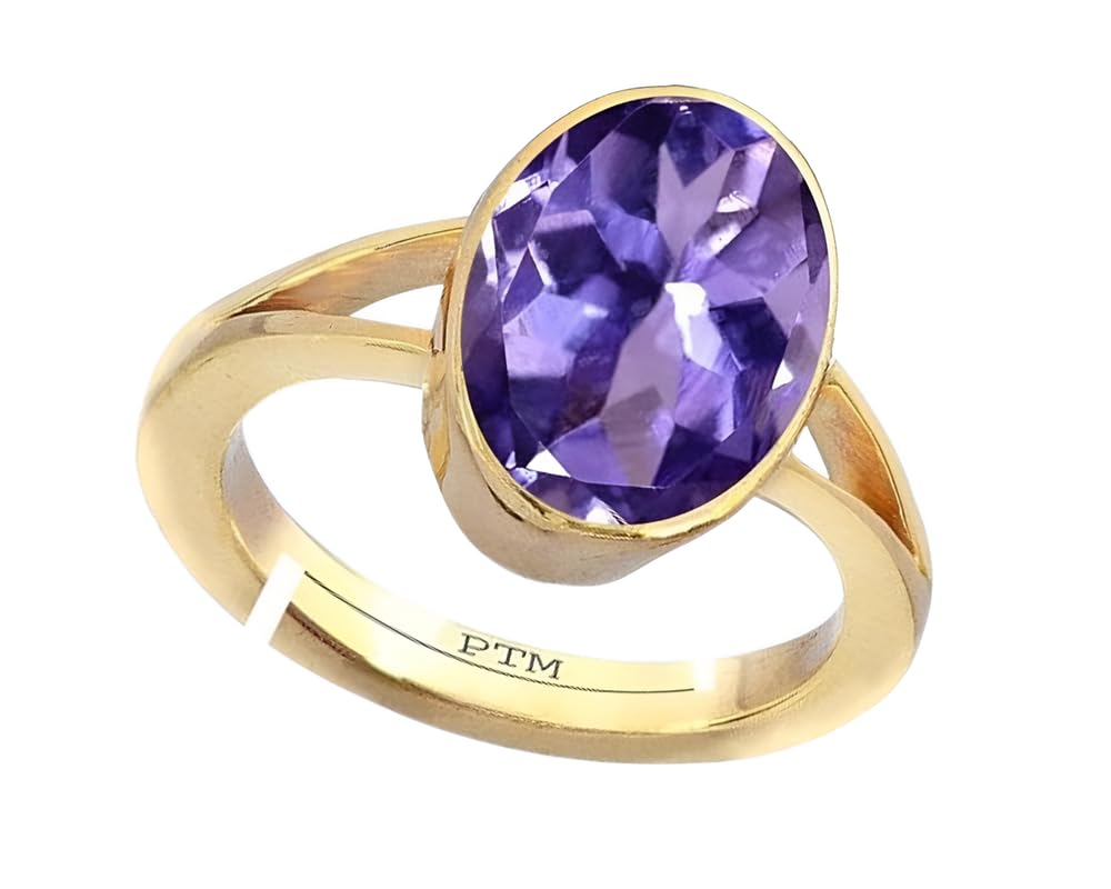 PTM Natural Iolite/Neeli 3.25 to 10.25 Ratti or 3.00 to 9.50 Carat Astrological Certified Gemstone Panchdhatu/5 Metals Gold Plated Adjustable Ring for Men Women