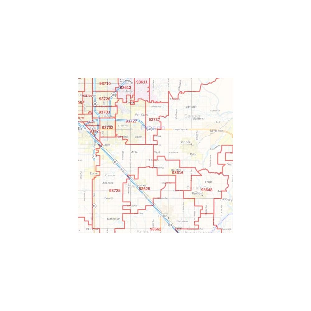 Buy Fresno County, California Zip Codes 48 x 36 Laminated Wall Map