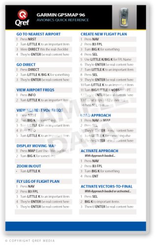 Garmin GPSMAP 96 Qref Card Checklist (Qref Avionics Quick Reference)      Cards – December 9, 2008