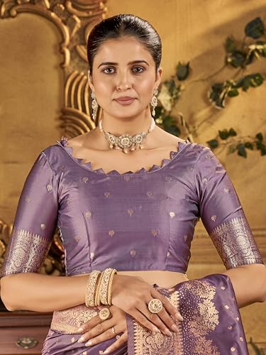 Image of Mehrang Women's Banarasi Silk Kanjivaram Saree For Wedding With Pure Zari Work, Woven Design, With Unstitched Blouse Piece