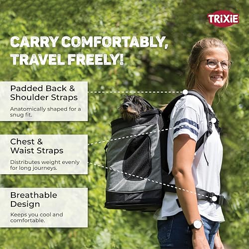 Image of Trixie William Pet Carrier Backpack for Dogs & Cats, Soft-Sided Travel Carrier with Mesh Ventilation, Airline Friendly Portable Pet Backpack, Comfortable Shoulder Bag for Small Dogs, Cats & Puppies