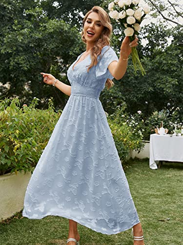 Image of Simplee Women's Boho Floral Maxi Dress Flowy Casual V Neck Short Sleeve Wedding Guest Holiday Beach Long Dress