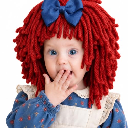 Halloween Cabbage Costume Yarn Wig, Red 7, Shaggy Bob